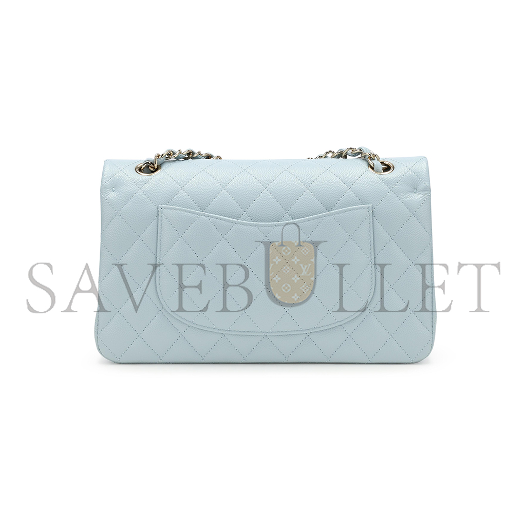 Ch*el medium classic double flap bag blue quilted caviar light gold hardware (25*15*7cm)